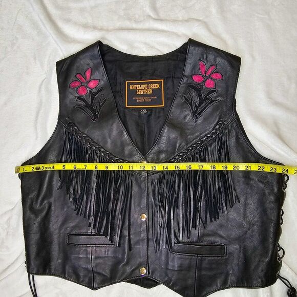 Vintage Antelope Creek Leather Fringe Motorcycle Vest Size XXL - Picture 10 of 13